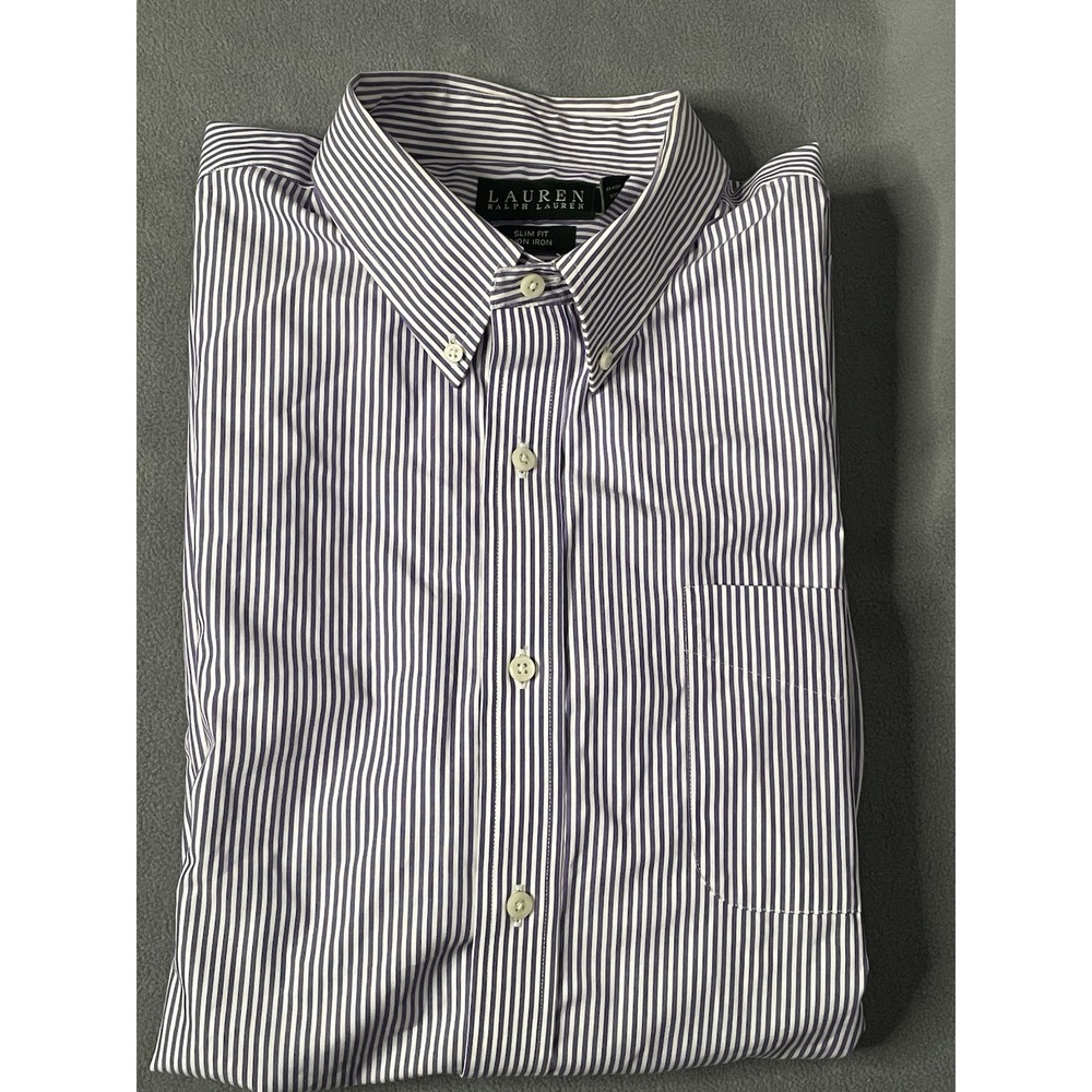 POLO RALPH LAUREN SLIM FIT STRIPED‎ DRESS SHIRT MENS XL 17.5 PURPLE EXCELLENT
